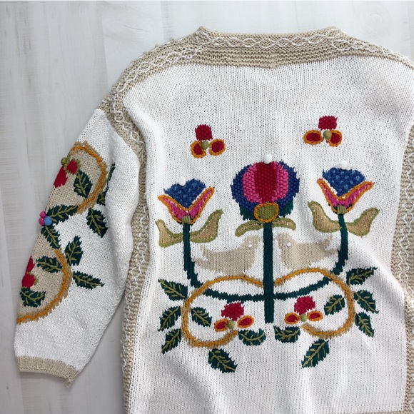 Venezia Sweaters - VENEZIA hand knit floral bird cardigan sweater vintage 14 16